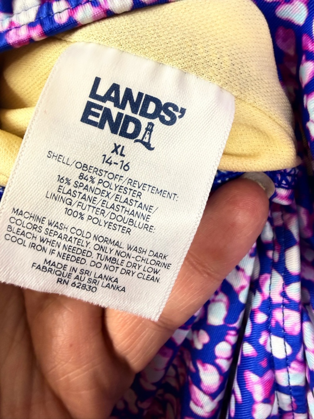 NWT LANDS END One-Shoulder Adjustable Purple Floral Swimsuit Size XL (14-16) - Picture 3 of 7